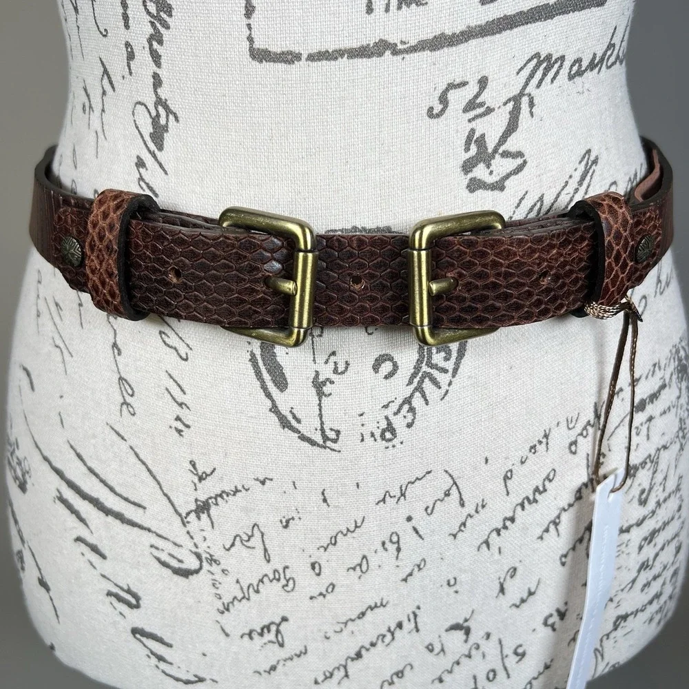 Twelfth Street By Cynthia Vincent Leather Double Buckle Belt Small Brown Boho
